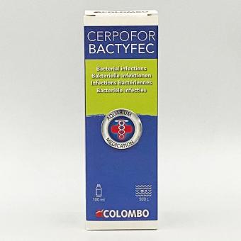 Colombo Cerpofor Bactyfec срещу бактериални инфекции като гниене, гниене по хрилете, зачервяване на устата, кожни язви и други заболявания причинена от бактериа 100 ml