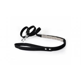 Camon Velvet collar with strass - луксозен повод с камъчета 15мм. / 1200 мм.