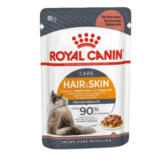 Royal Canin Hair & Skin - пълноценна храна за зрели котки (тънки късчета в сос) 12x85 гр.