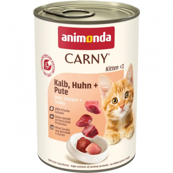 Animonda Carny Kitten с пиле, теле и пуешко, за котки от 1 до 12 месеца, 12 х 400 гр.