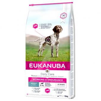 Eukanuba Working & Endurance - за кучета, които имат високи натоварвания при упражнения и работа и се нуждаят от повече от енергия 15 кг.