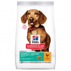 Hills Science Plan Perfect Weight Small & Mini Adult - пълноценна храна с пилешко за кучета от малките породи (<10кг) над 1 год., с наднормено тегло или с тенденция за натрупване на тегло