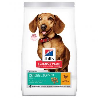 Hills Science Plan Perfect Weight Small & Mini Adult - пълноценна храна с пилешко за кучета от малките породи (<10кг) над 1 год., с наднормено тегло или с тенденция за натрупване на тегло