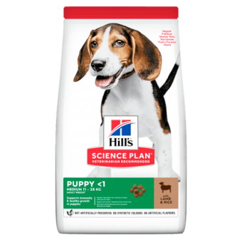 Hills Science Plan Canine Puppy Medium - с aгнешко, за подрастващи кучета от средните породи до 25 кг., от отбиването до 1 г. Бременни и кърмещи кучета 