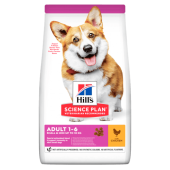 Hills Science Plan Small & Mini Adult - с пилешко, пълноценна суха храна за дребни и миниатюрни породи кучета в зряла възраст 1-6 години 6 кг.