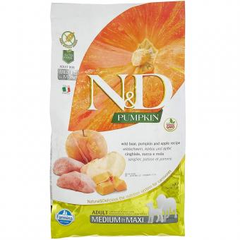 ND Pumpkin Boar & Apple Medium  Maxi Adult - пълноценна храна с тиква за кучета в зряла възраст една година, от средните и едри породи с месо от глиган и ябълка