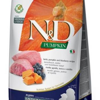 ND Pumpkin Lamb & Blueberry Medium / Maxi Puppy - пълноценна храна с тиква, агне и боровинкиза подрастващи кучета от средните и едри породи 