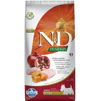 ND Pumpkin Chicken & Pomegrante Mini Adult - пълноценна храна с пиле, нар и тиква за кучета в зряла възраст една година, от дребните породи 